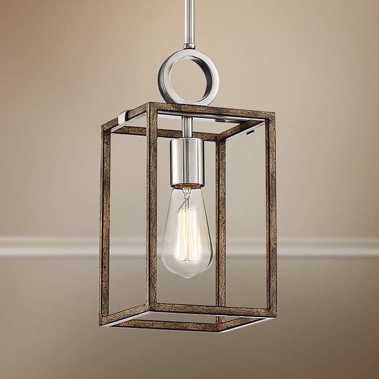 Country Estates 6 1/2"W Wood and Brushed Nickel Mini Pendant