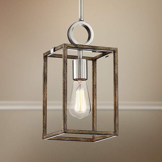 Country Estates 6 1/2"W Wood and Brushed Nickel Mini Pendant