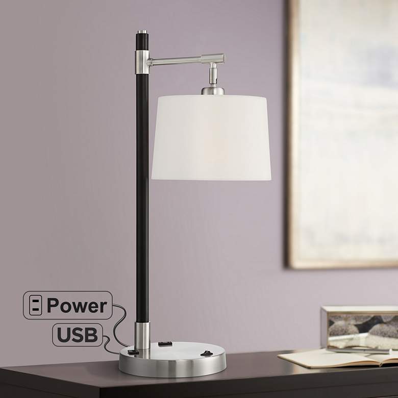 Possini Euro Lexis Black Desk Lamp with USB Port and Outlet