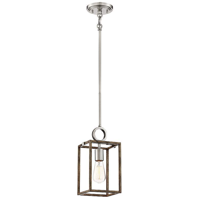 Country Estates 6 1/2"W Wood and Brushed Nickel Mini Pendant