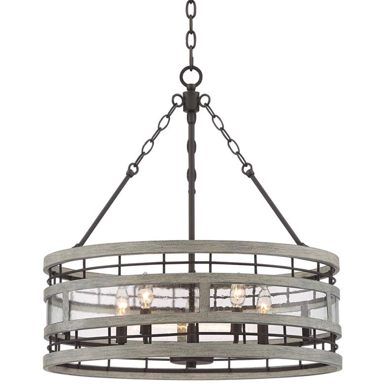 Barnum 24"W Bronze and Gray Wood 5-Light Drum Pendant Light