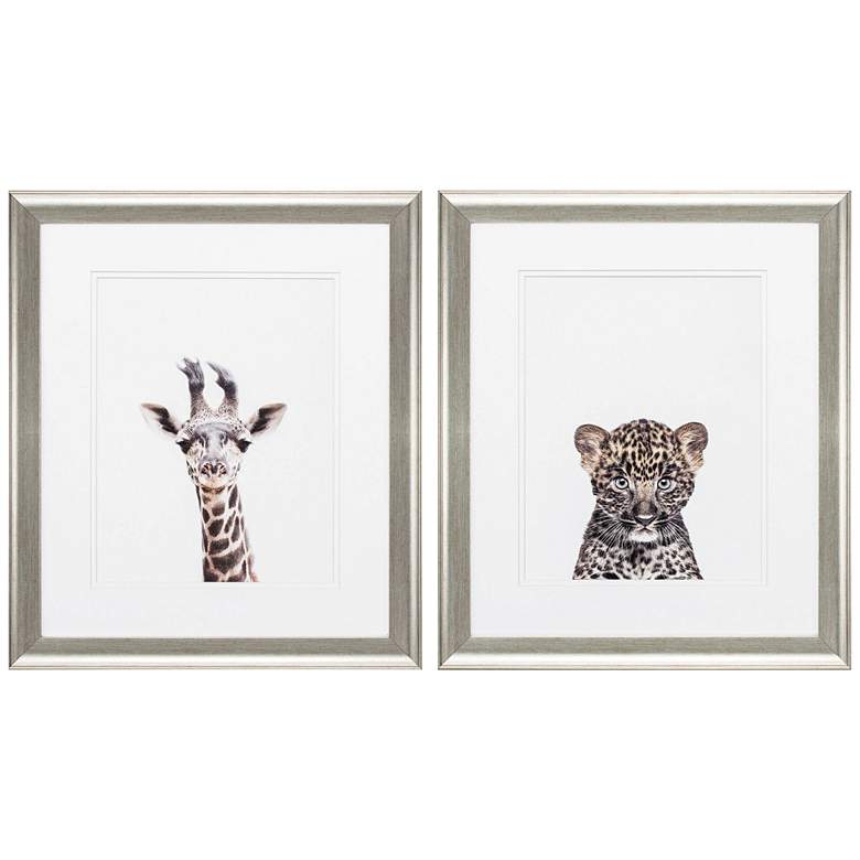 Giraffe Leopard 22" High 2-Piece Framed Wall Art Set