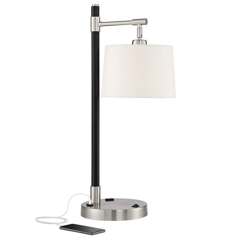 Possini Euro Lexis Black Desk Lamp with USB Port and Outlet
