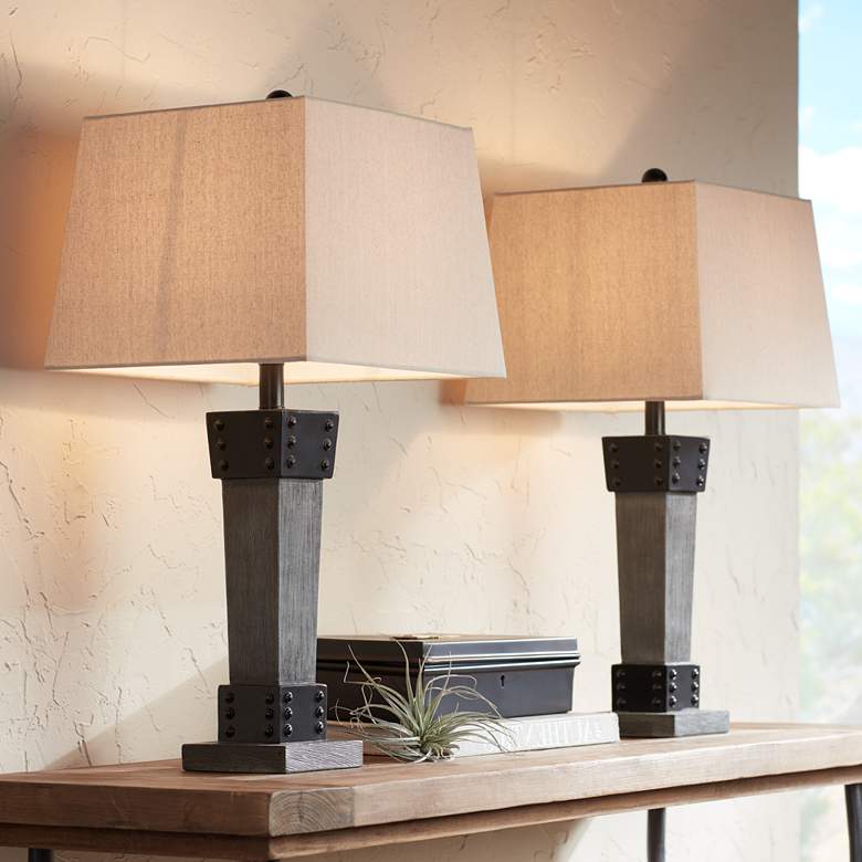 Jacob Gray Wood LED Table Lamps Set of 2 with Dimmers