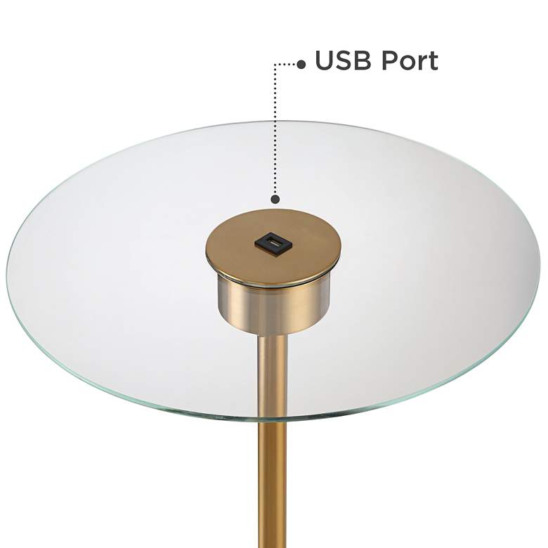 Possini Euro Volta Antique Brass USB Tray Table Floor Lamp