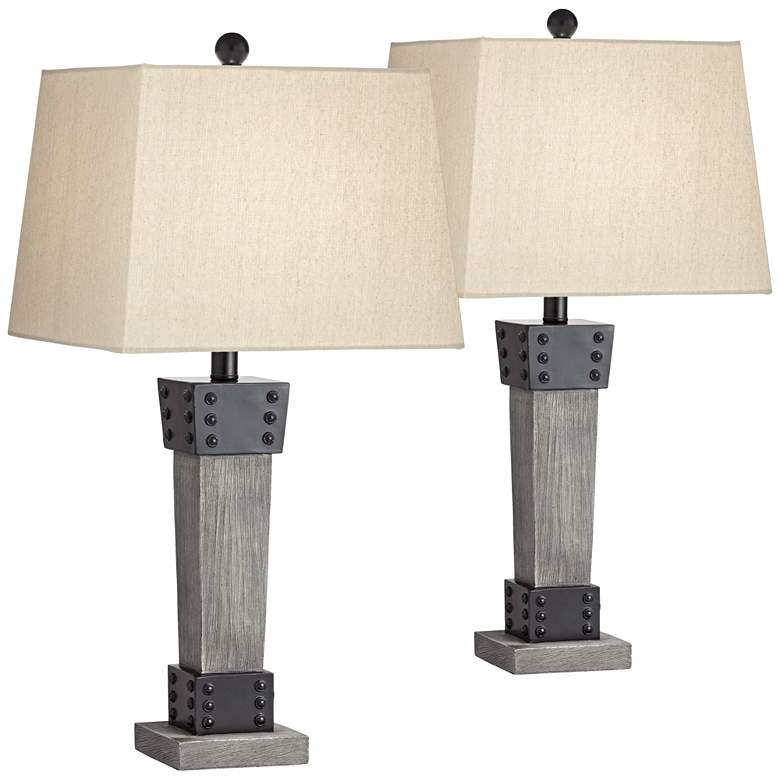 Jacob Gray Wood LED Table Lamps Set of 2 with Dimmers