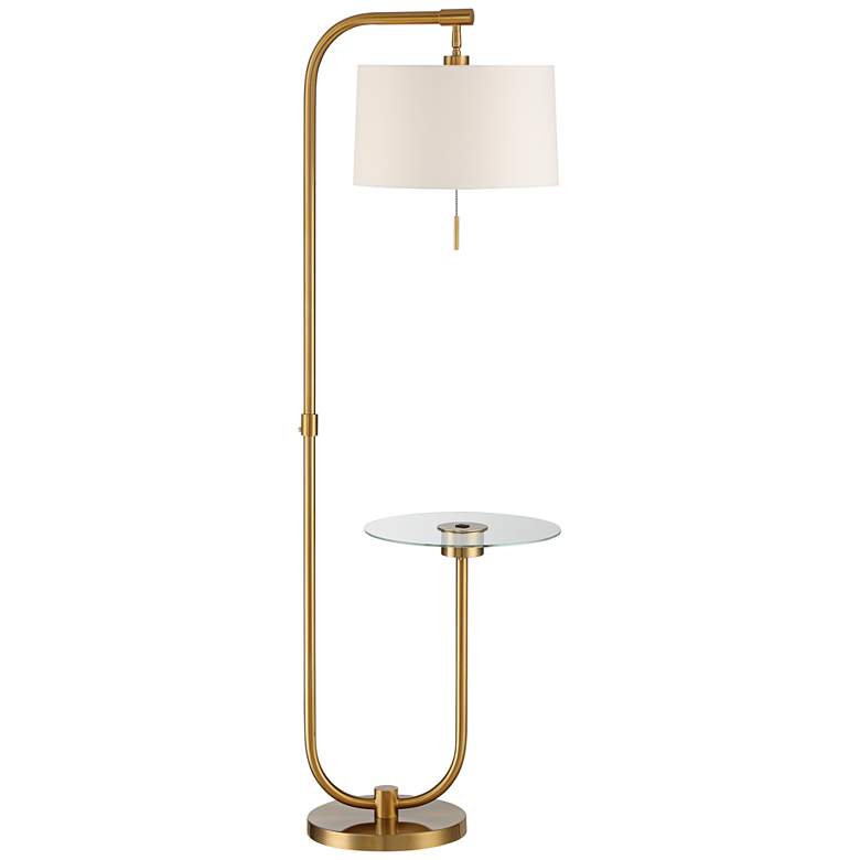 Possini Euro Volta Antique Brass USB Tray Table Floor Lamp