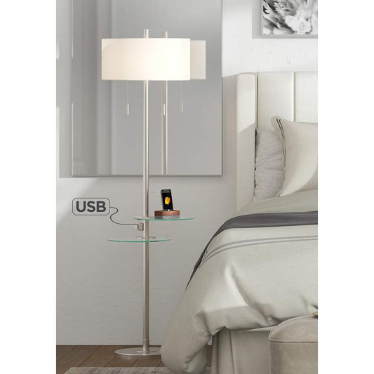 Possini Euro Concierge Double Tray Floor Lamp with USB