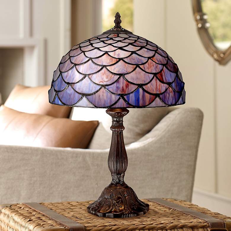 Blue Shell Tiffany Style High Accent Table Lamp