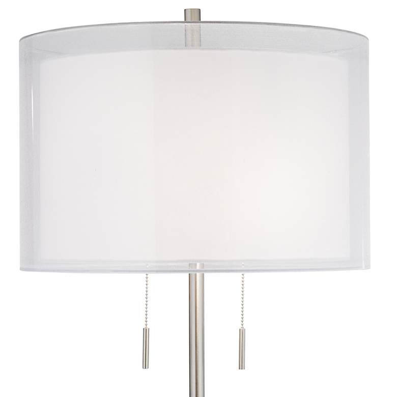 Possini Euro Roxie Brushed Nickel Floor Lamp with Double Drum Shade