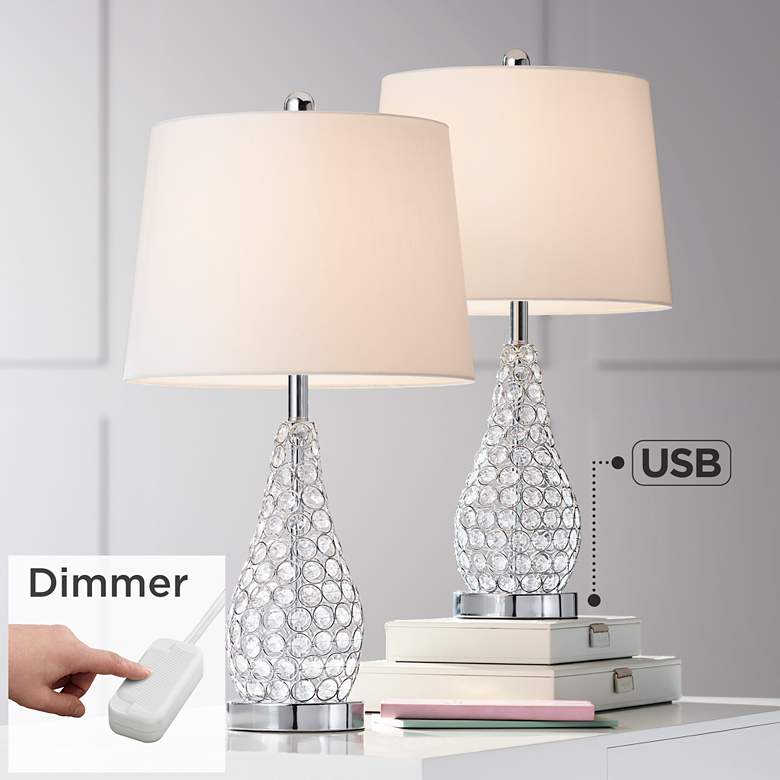 Sergio Chrome Accent USB Lamp Set with Table Top Dimmers