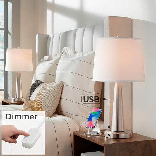Karla Nickel USB Table Lamps Set of 2 with Table Top Dimmers