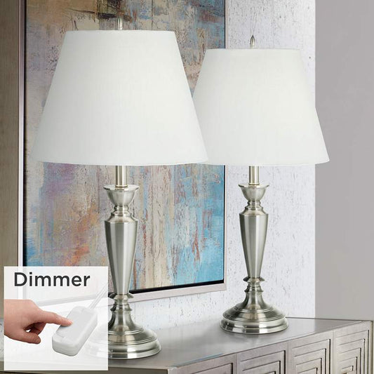 Brushed Nickel Table Lamps Set of 2 with Table Top Dimmers
