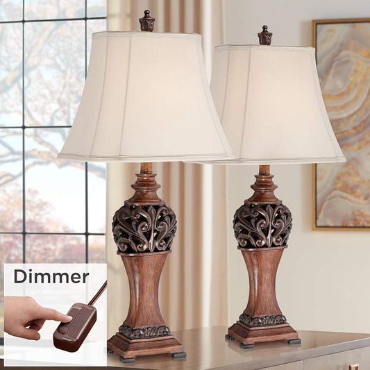 Exeter Wood Table Lamps Set of 2 with Table Top Dimmers