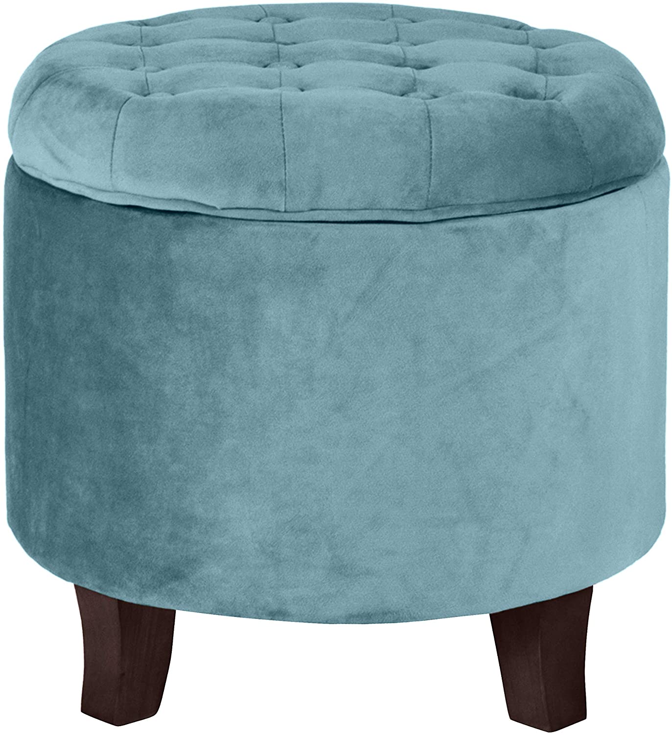 Fabric Upholstered Round Storage Ottoman - Velvet Button Tufted with Removable Lid