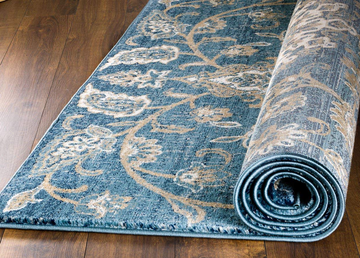 Oriental Distressed Persian Design Blue Soft Area Rug