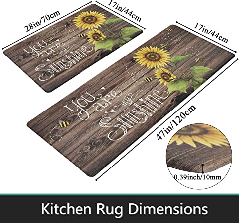 2 Piece Cushioned Kitchen Rugs and Mats Sunflower Spring Anti Fatigue Kitchen Mat Set Non Slip Waterproof PVC Standing Kitchen Runner Mat 17”x28”+17”x47”