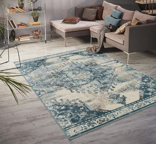 Distressed Cream 5 x 7 Area Rug Carpet Large New