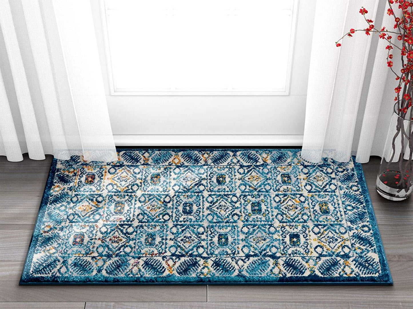 Blue Vintage Floral Area Rugs