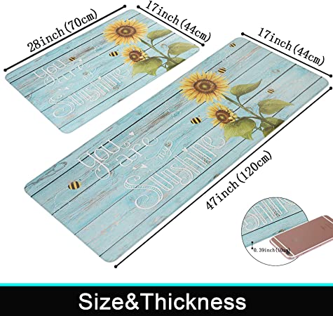 2 Piece Cushioned Kitchen Rugs and Mats Sunflower Spring Anti Fatigue Kitchen Mat Set Non Slip Waterproof PVC Standing Kitchen Runner Mat 17”x28”+17”x47”