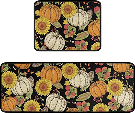 Fall Pumpkin Kitchen Mat Set of 2 Non Slip Thick Kitchen Rugs and