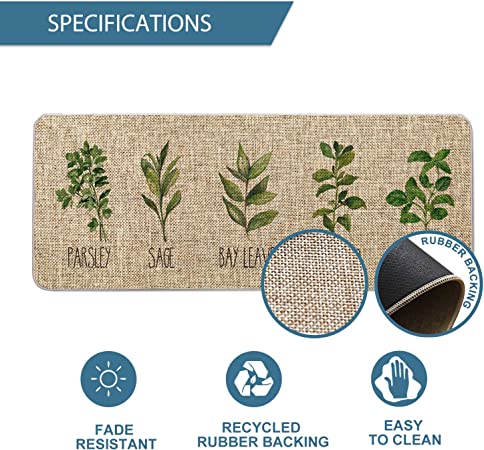 Artoid Mode Parsley Sage Oregano Basil Bay Leaves Decorative Kitchen Mats Set of 2, Seasonal Holiday Party Low-Profile Floor Mat for Home Kitchen - 17x29 and 17x47 Inch