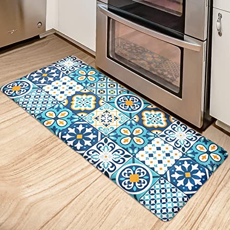 Kitchen Floor Mat Cushioned Anti-Fatigue Kitchen Rug Waterproof Non-Slip Kitchen Mats and Rugs PVC Comfort Floor Mat for Kitchen Office Home Laundry, 17.3"x 28", Teal