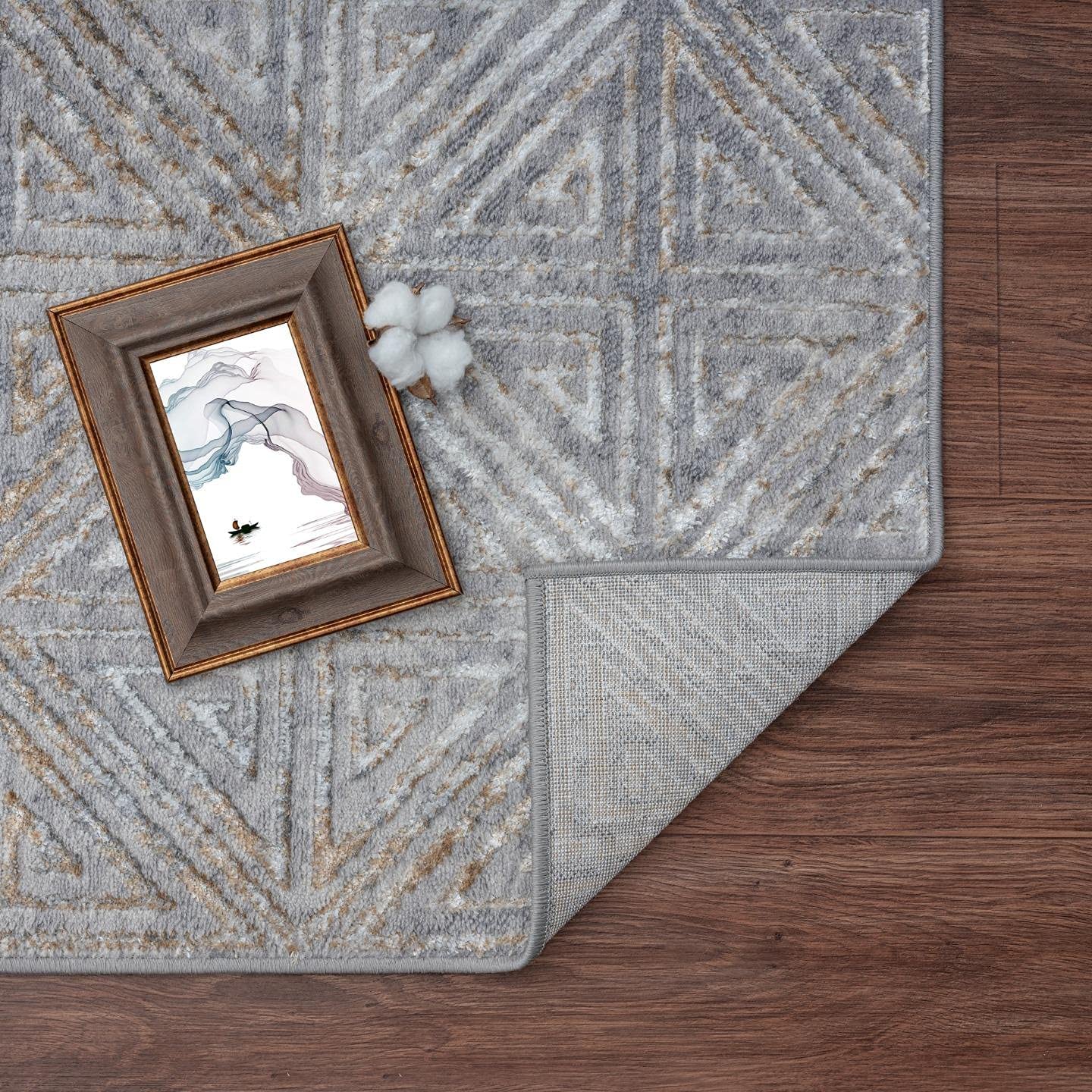 Florance Collection Gold Modern Geometric Soft Area Rug