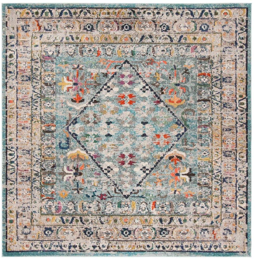 Monaco Collection  Boho Chic Oriental Distressed  Area Rug Blue / Light Grey