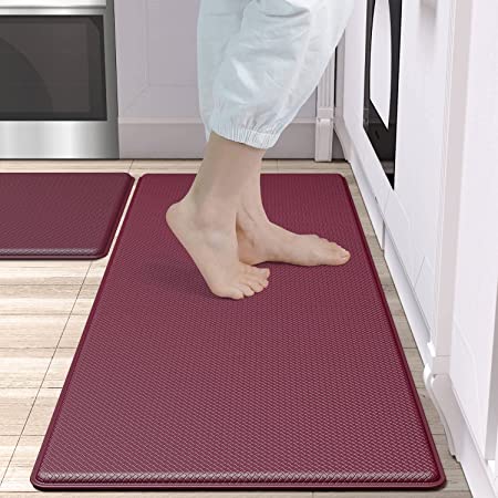 Mats Kitchen Rug Set 2 Piece, Soft Cushioned Anti Fatigue Kitchen Mats, 2/5Inch Thick Waterproof Non Slip Memory Foam Standing Rug Set of 17.3" x29+17.3"x47", Brown