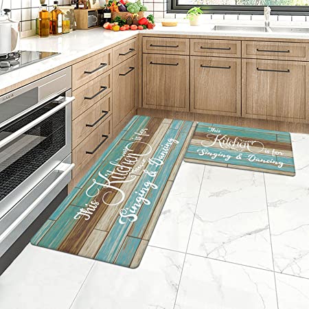 HEBE Farmhouse Anti Fatigue Kitchen Mats Set of 2 Thick Cushioned Kitchen Rugs and Mats Set with Runner Waterproof Non Slip Comfort Floor Rug Carpet for Kitchen Sink,Laundry