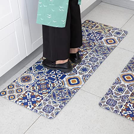 ARCLIBER Anti Fatigue Kitchen Rugs,Comfort Floor Standing Mats 2 Piece,Easy Clean Kitchen Mats,Non Skid Runner Rug(17"x28"+17"x47")