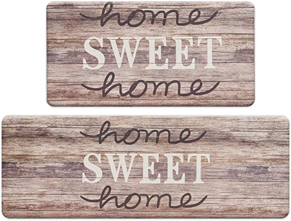 ROSMARUS Sweet Home Kitchen Rug Set 2 Pieces, Cushioned Anti-Fatigue Kitchen Floor Mats Waterproof Easy to Clean Comfort Standing Kitchen Mat Set (Teal)