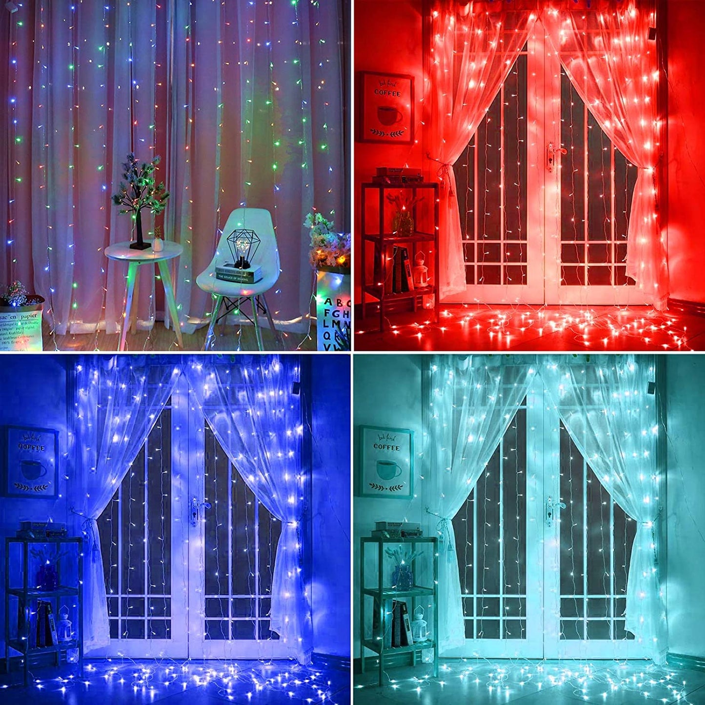 Star 300 LED Window Curtain Lights, Christmas Rainbow RGB Color Changing 64 Functional Backdrop Light with Remote, Colorful Icicle