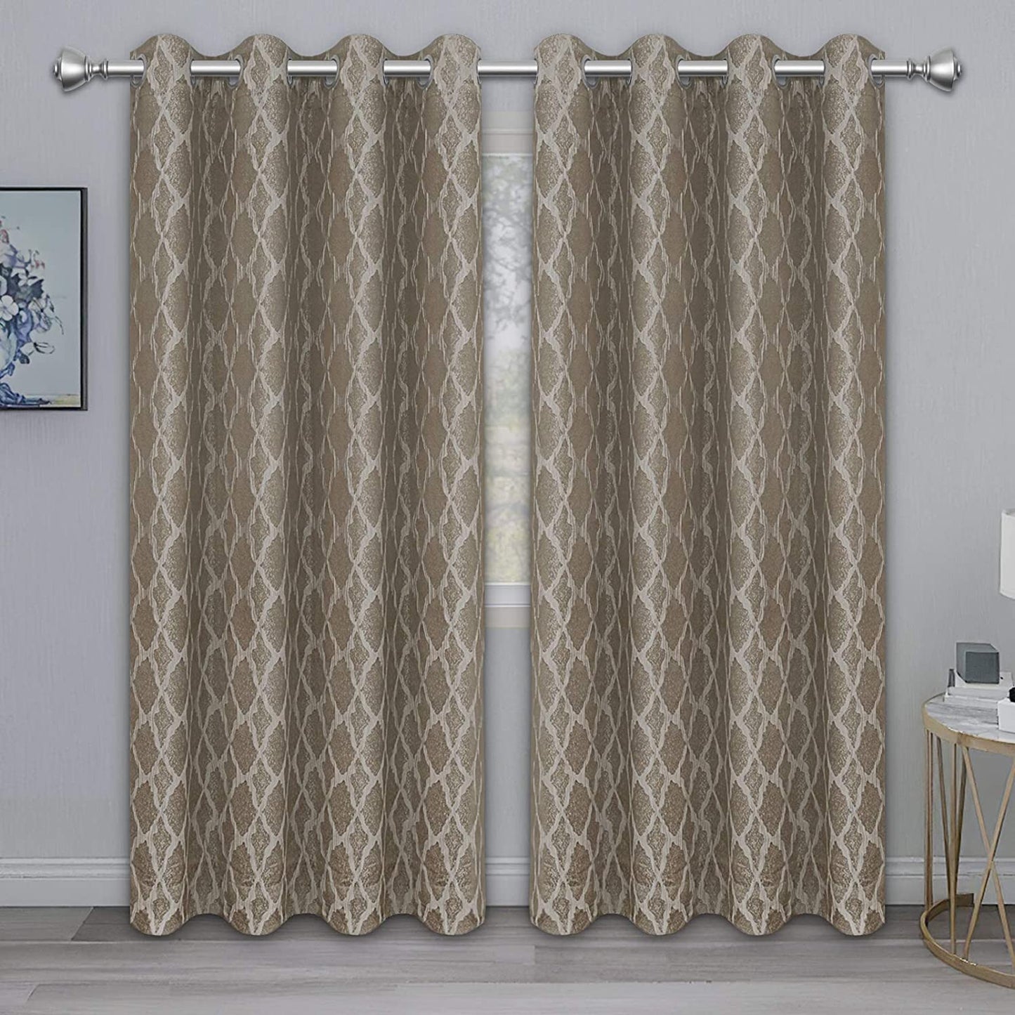 Jacquard Blackout Curtains for Bedroom, Cold/Heat/Sun Blocking and Noise Reduction Thermal Insulated Window Drapes, Camel, 52 x 63 inch Length, Set of 2 Grommet Curtain Panels