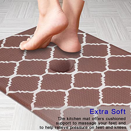Kitchen Mat 0.47inch Cushioned Anti-Fatigue Kitchen Rug,Non Slip Waterproof Kitchen Mats and Rugs Heavy Duty PVC Ergonomic Comfort Mat for Kitchen, Floor, Office, Sink, Laundry (17.3"x 28", Brown)