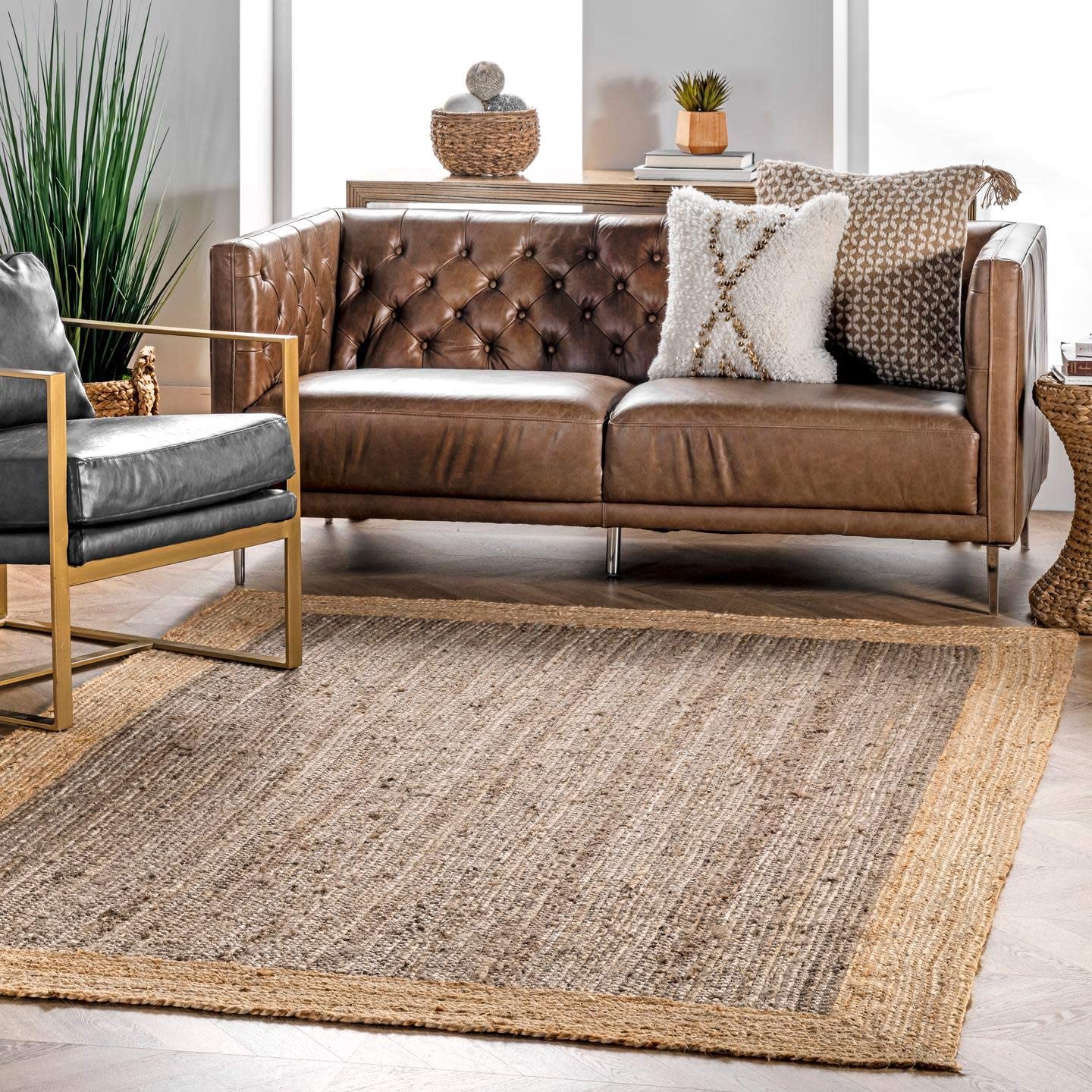 Hand Woven Jute Area Rug, Grey