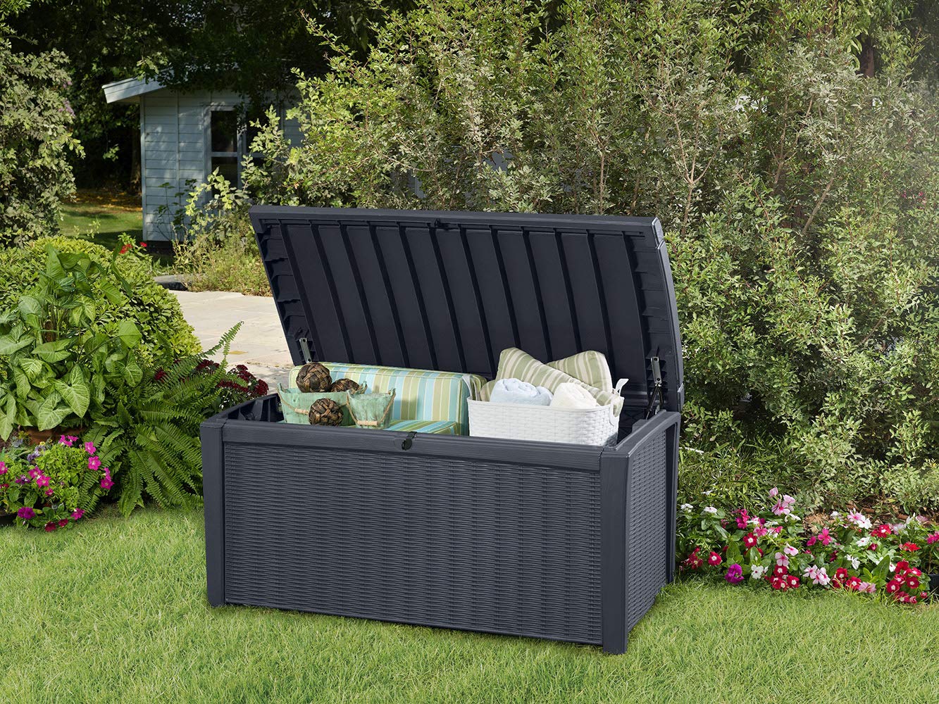 All Weather Outdoor Patio Garden Storage Bench Deck Box - 110 Gallon