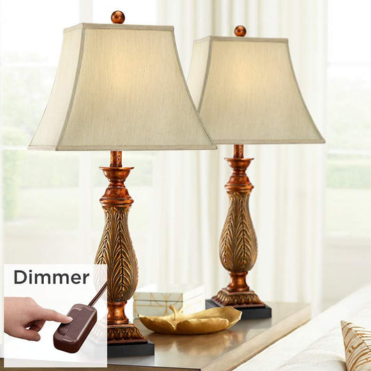 Two-Tone Gold Table Lamps Set of 2 with Table Top Dimmers