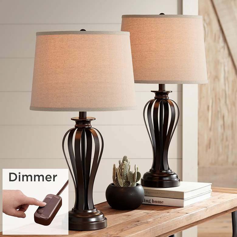 Freddie Bronze Table Lamps Set of 2 with Table Top Dimmers