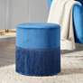 Vanda Royal Blue Round Accent Stool with Fringe Trim