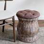 Newl Brown Faux Leather Tufted Round Wood Ottoman w/ Storage