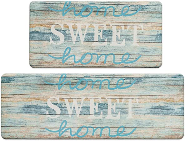 ROSMARUS Sweet Home Kitchen Rug Set 2 Pieces, Cushioned Anti-Fatigue Kitchen Floor Mats Waterproof Easy to Clean Comfort Standing Kitchen Mat Set (Teal)