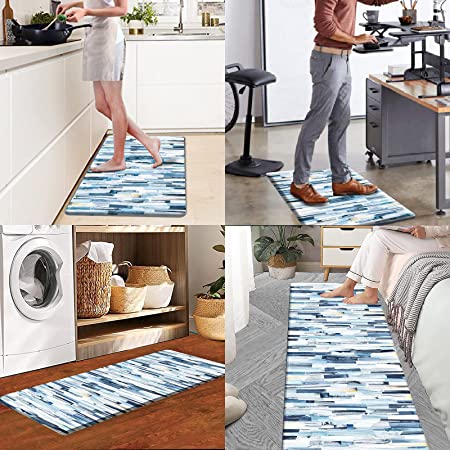 X-Lounge PVC Kitchen Mats,2PCS Anti Fatigue Mat Non Slip Standing Rug Memory Foam 2022 Kitchen Rugs Set for Kitchen, Standing Desk Office Laundry (Light Blue)