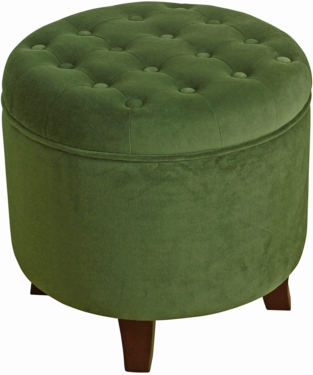 Fabric Upholstered Round Storage Ottoman - Velvet Button Tufted with Removable Lid