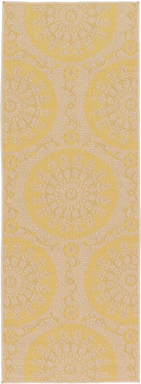 Botanical Collection Floral Abstract Transitional Indoor Outdoor Flatweave Yellow Area Rug