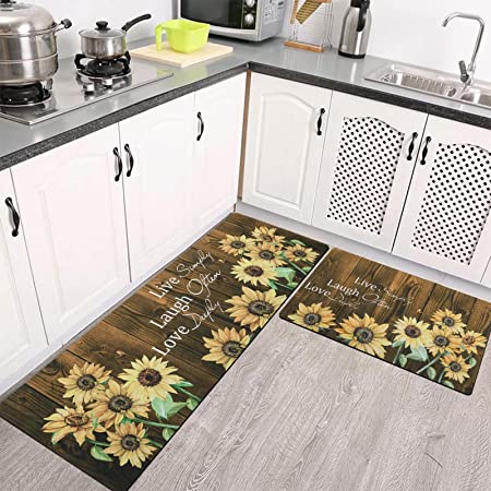 Sunflower Kitchen Rugs Anti-Fatigue Vintage Farmhouse Kitchen