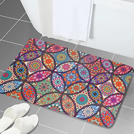 MOIAVAN Mandala Cushioned Kitchen Mat Non Slip, Super Absorbent Quick Dry Thin Comfort Floor Mat Low-Profile Washable Bathroom Rug for Shower Bathtub Sink Home Decoration（20"x31"）