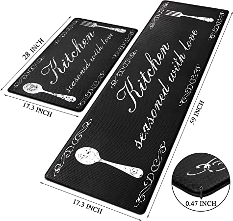 Kitchen Mats Set of 2 - Non Skid Washable