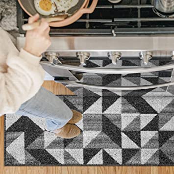 DEXI Kitchen Rugs and Mats Non-Slip Absorbent Mats for Kitchen Floor, Entryway, Hallway and Dining Room, Machine Washable Kitchen Rugs Set, 20"x32"+20"x47", Grey